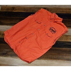 Twin V Motorcycle Apparel Key West Cut Off Sleeve Denim Button Up Shirt Large